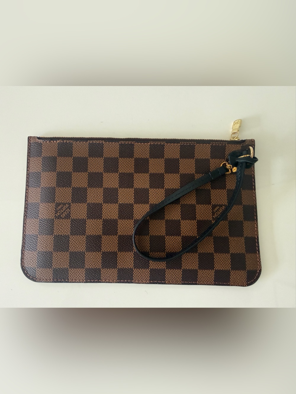 LOUIS VUITTON Neverfull Pochette Wristlet Pouch Clutch Bag Damier Ebene